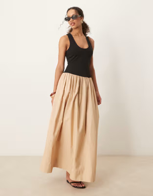 ASOS DESIGN scoop neck hybrid maxi dress in stone | ASOS | ASOS (Global)
