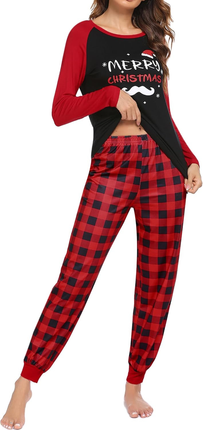 Ekouaer Christmas Pajamas for Women Cute Print Long Sleeve Pj Lounge Set | Amazon (US)