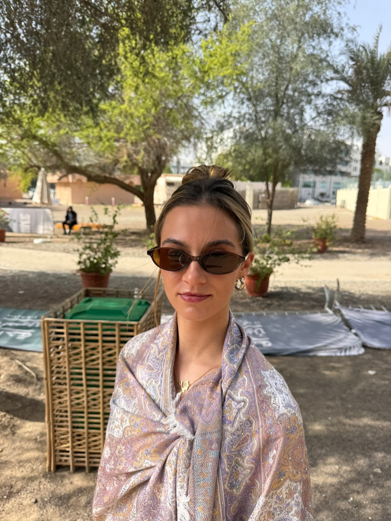 Vacation accessories! A close up of mini sunnies, chunky earrings and a fun pashmina scarf! These items are a must when desert city exploring! 

#LTKootd #LTKTravel #LTKgrwm