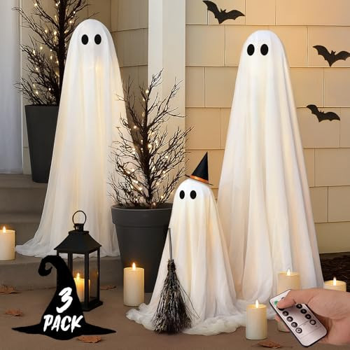 Halloween Decorations - Halloween Decorations Outdoor - Set of 3 Light Up Spooky Ghosts Decoration with 8 Light Modes Timer Remote- Indoor Cute Party Ghost Decor for Yard Porch Lawn Home Front Door | Amazon (US)