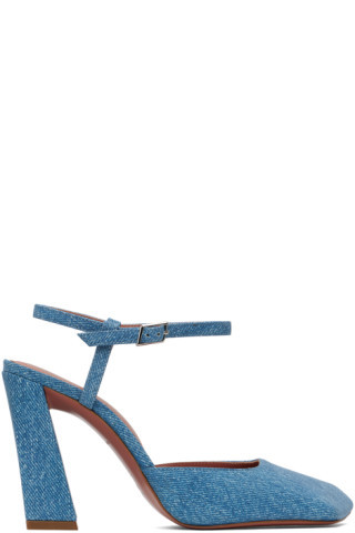 Blue Suede Printed Denim Heels | SSENSE