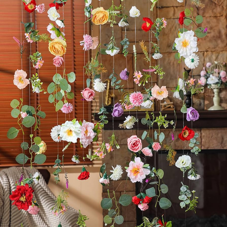 XunYee 6 Pcs 35.4 ft Flower Garlands Artificial Wildflower Vines Floral Hanging Backdrop Fake Flo... | Amazon (US)