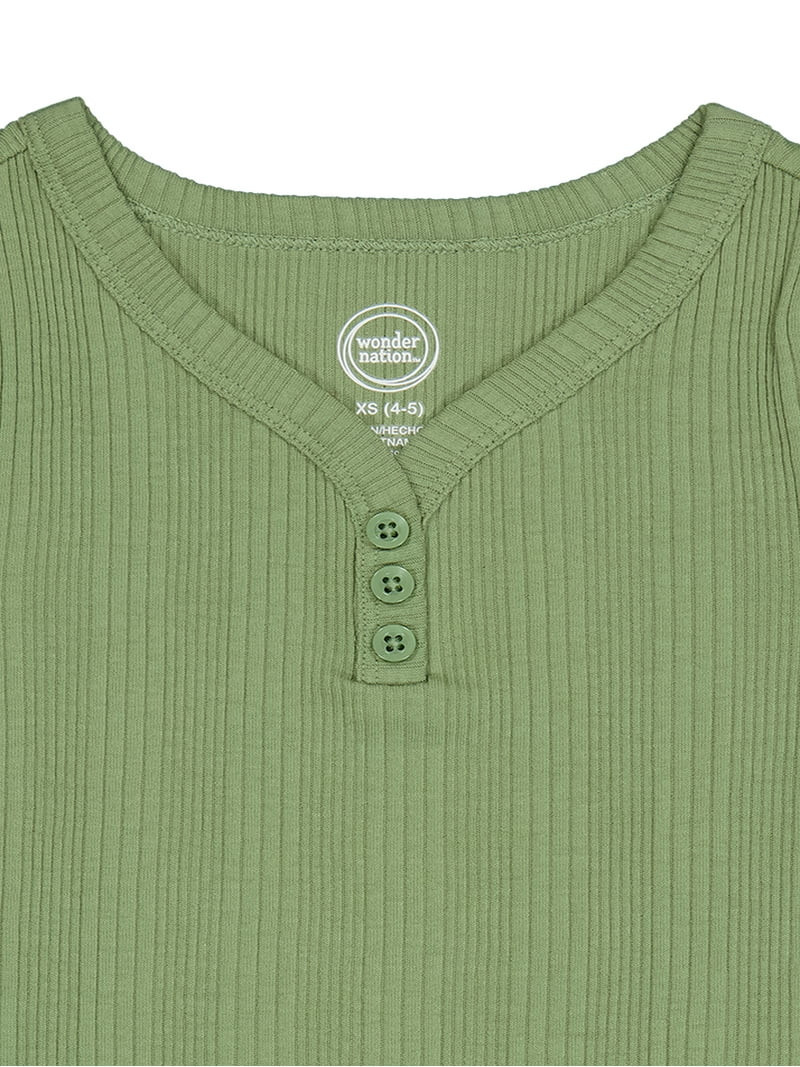 Wonder Nation Girls Short Sleeve Henley Knit Top, Sizes 4-18 & Plus | Walmart (US)