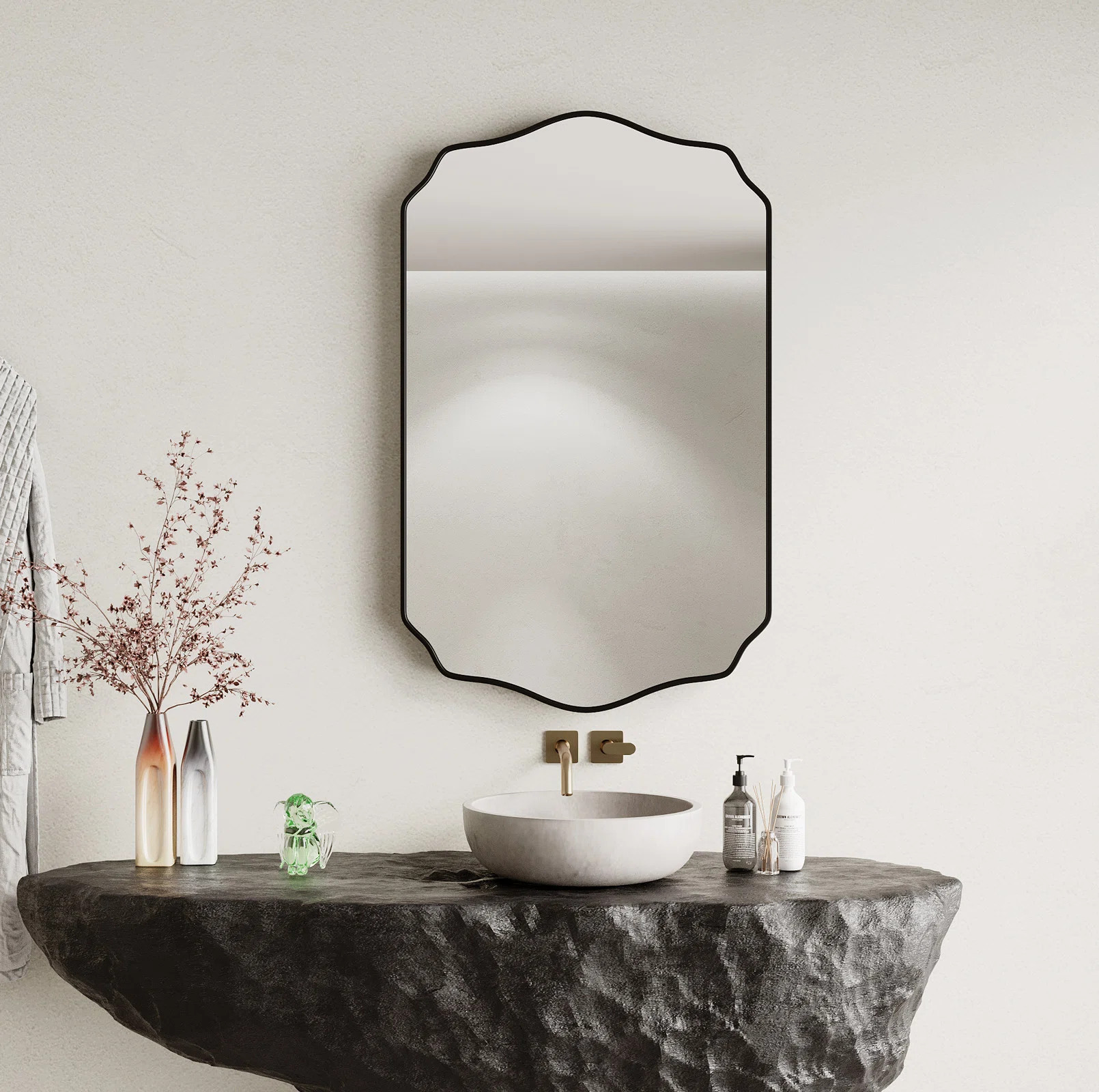 Scalloped Mirror Irregular Wall Mirror Unique Rectangle Mirrors for Bathroom，Entryway | Wayfair North America