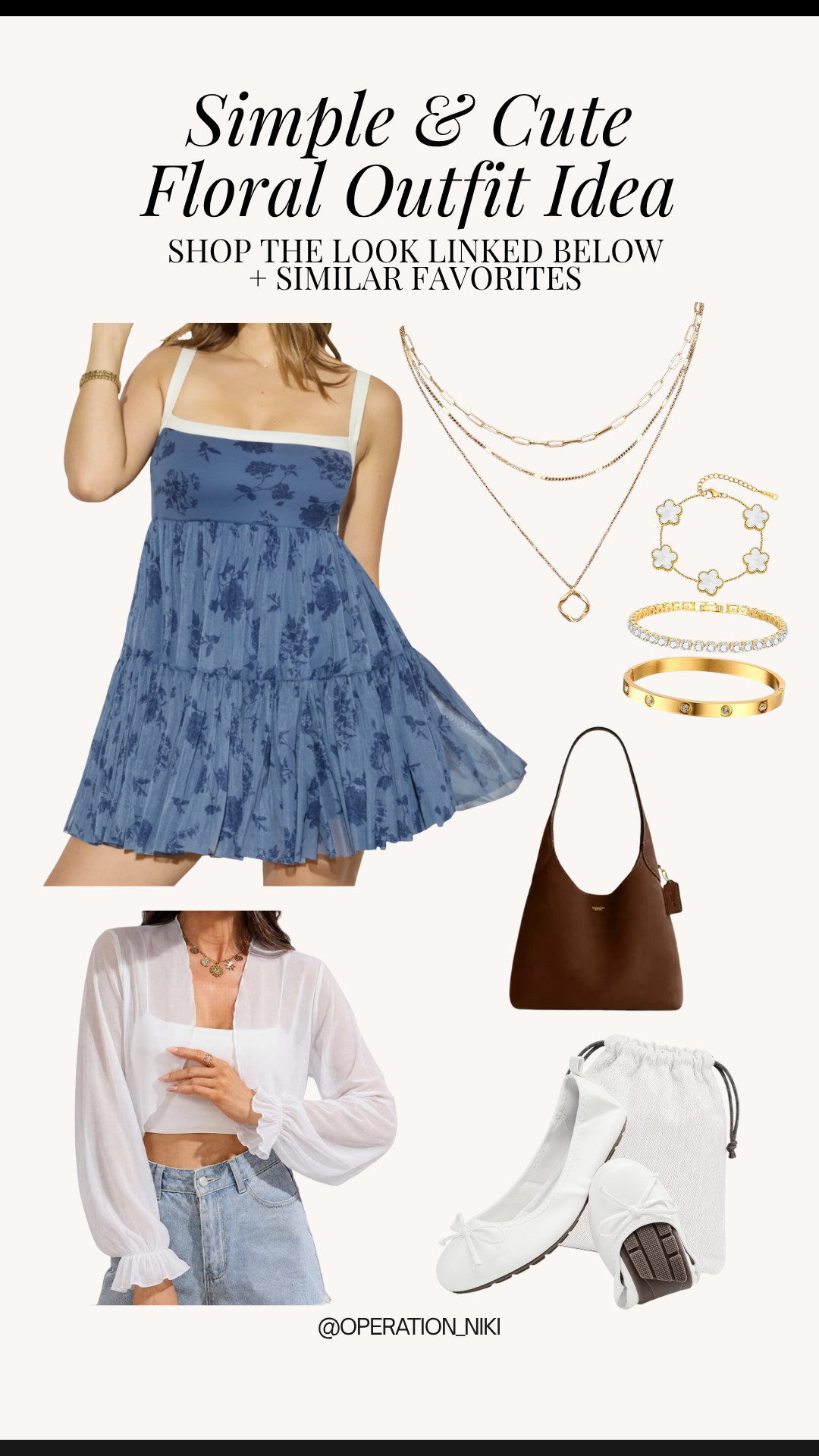 Transitioning your favorite mini dresses into fall is all about styling them with warm, rich textures and cozy layer pieces! 💙🍂

This cute autumn outfit idea pairs a blue floral tiered mini dress with a gauzy white long-sleeve shrug cover-up, layered gold dainty jewelry, a rich chocolate brown Coach shoulder bag, and sweet white bow ballet flats.

Shop this entire fall floral outfit edit linked below! 🛒

Follow for more @OPERATION_NIKI on IG, TikTok, & Facebook

#OOTD #FallFashion #AutumnStyle #OperationNiki #FloralDress #CoachBag #BalletFlats #CozySeason #LTKfashion #AestheticOutfits 

 #LTKootd #LTKMidsize #LTKPlusSize