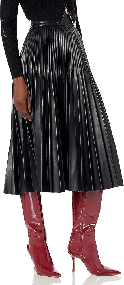 BCBGMAXAZRIA Women's Faux Leather Pleated Skirt with Back Zipper | Amazon (US)