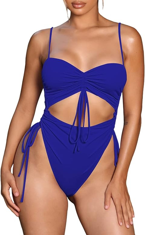 Viottiset Women's Cut Out Drawstring One Piece Swimsuit Cheeky High Cut Bathing Suit | Amazon (US)