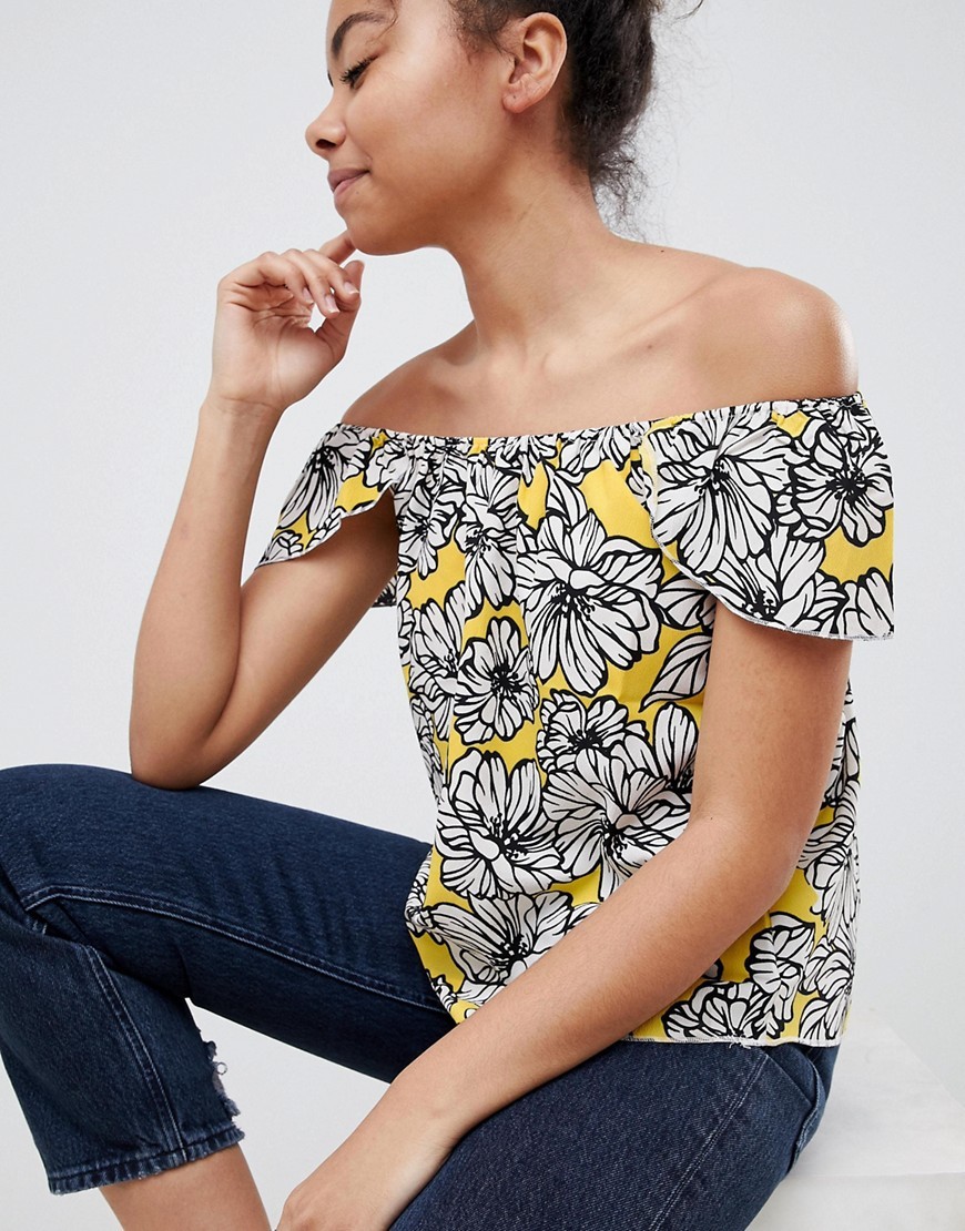 Brave Soul Nova Printed Bardot Top - Yellow | ASOS US