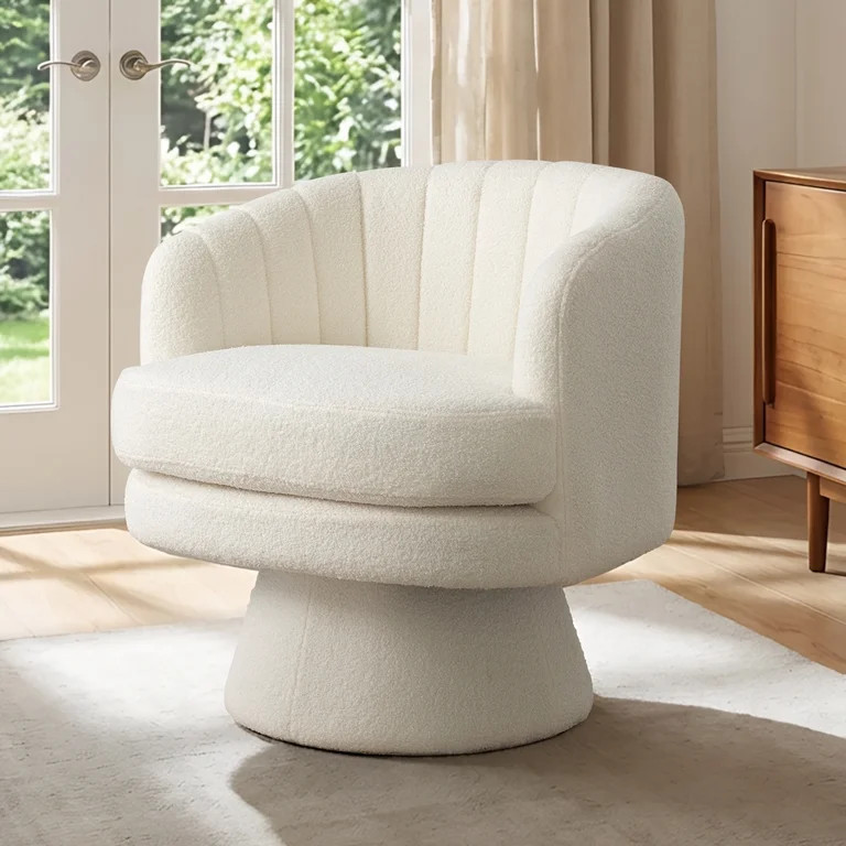 Bonzy Home 29" Swivel Chair, 360° Modern Barrel Rotating Sherpa Teddy Fabric Accent Chair with C... | Walmart (US)