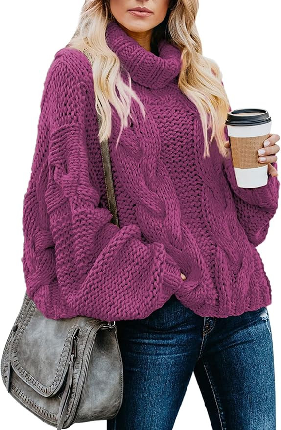 Dokotoo Womens 2023 Winter Fall Solid Turtleneck High Neck Balloon Long Sleeve Sweaters Pullover ... | Amazon (US)