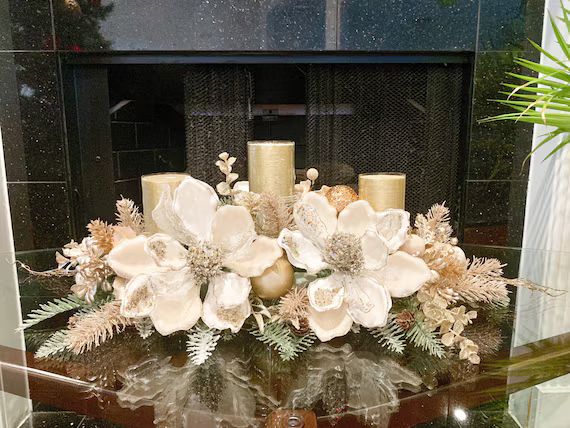 Christmas Centerpiece, Christmas floral arrangement, Christmas magnolias, large centerpiece, Chri... | Etsy (US)