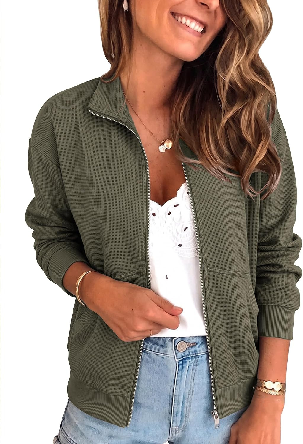 Floral Quilted Bomber Jacket Women Short Zip Up Lightwight Pockets | Amazon (US)