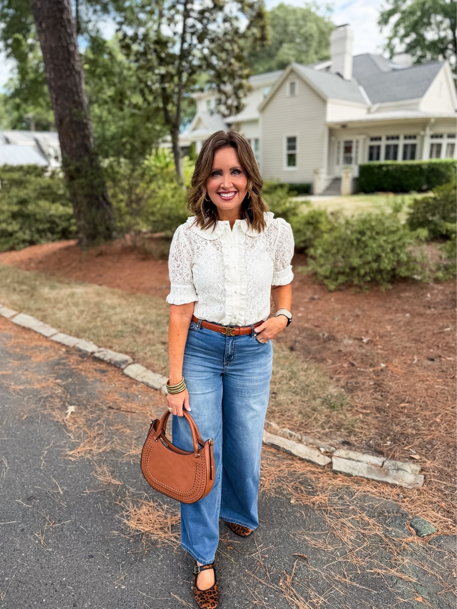 This lace top is beautiful!
Love the wide leg jeans too 
True to size

#LTKootd #LTKOver40 #LTKSaleAlert