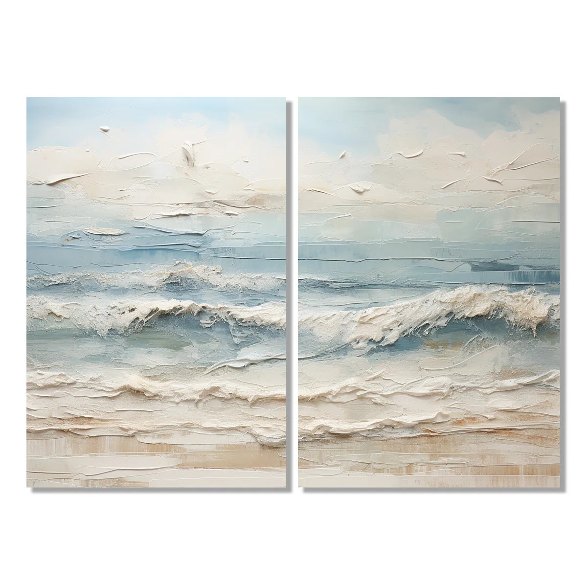 Highland Dunes Beige And Blue Coastal Beach Paint - Beige Nautical Wall Art 2-Pieces - Wayfair Ca... | Wayfair North America