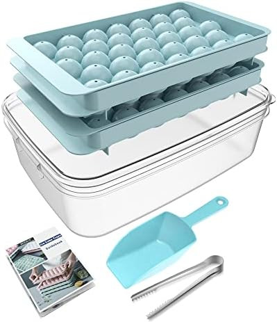 BEGIALO Ice Cube Tray, Round Ice Trays for Freezer with Lid and Bin, Circle Ice Mold Making 66 x ... | Amazon (US)
