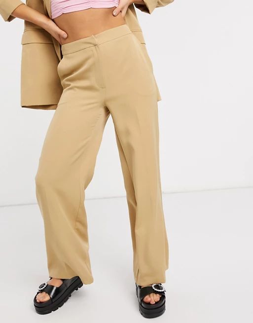 New Look wide leg tailored trouser in camel | ASOS (Global)