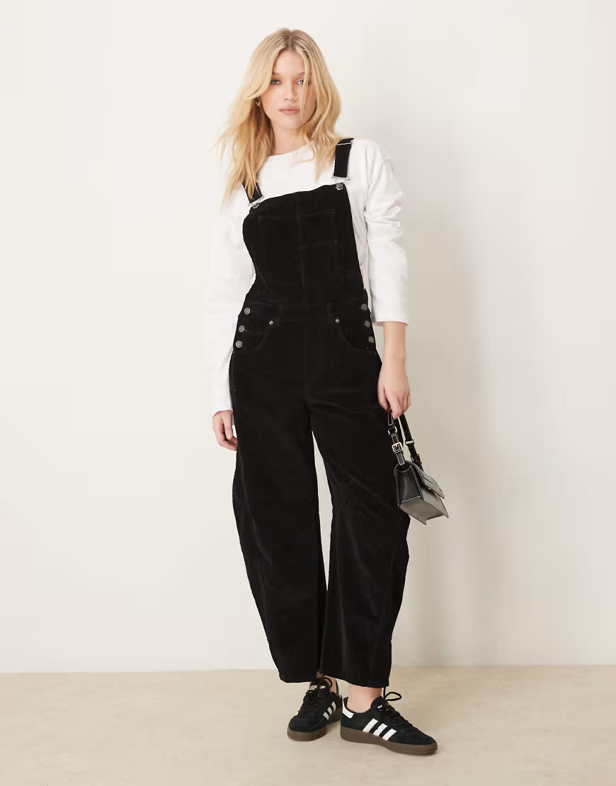 Free People relaxed corduroy overalls in black | ASOS (Global)