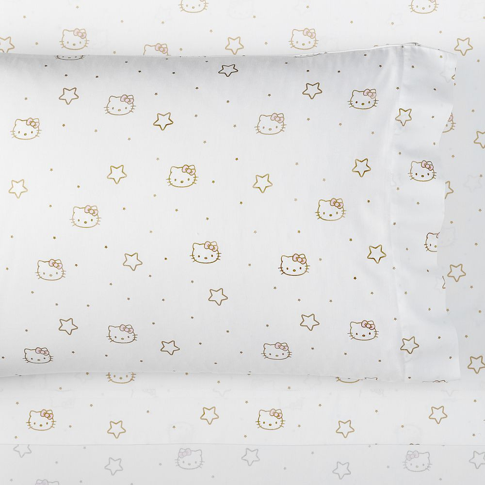 Hello Kitty(R) Metallic Star Sheet Set, Full, Ivory/gold | Pottery Barn Teen