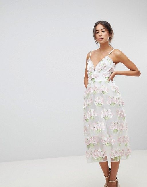 ASOS EDITION 3D Floral Cami Prom Midi Dress | ASOS UK