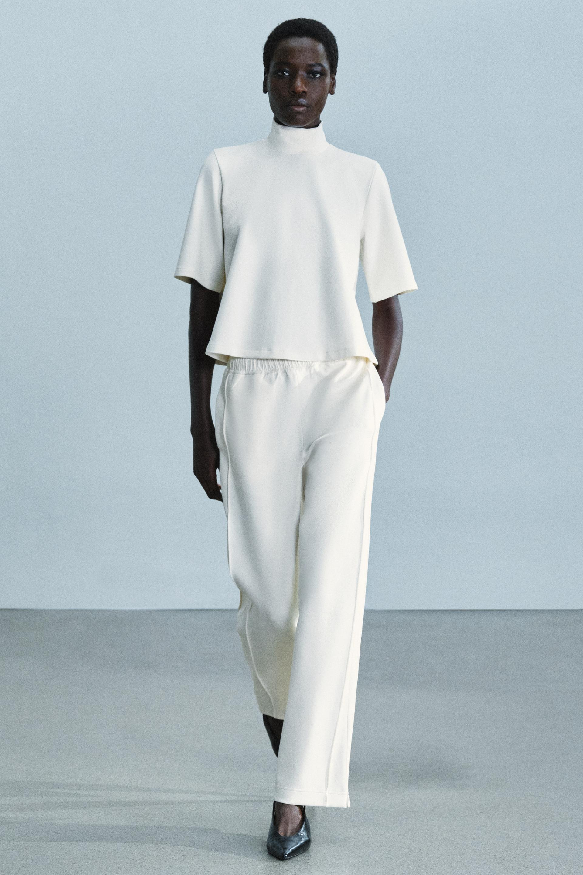 Zara - Interlock Mock-Neck T-Shirt - Ecru - L - Woman | Zara US