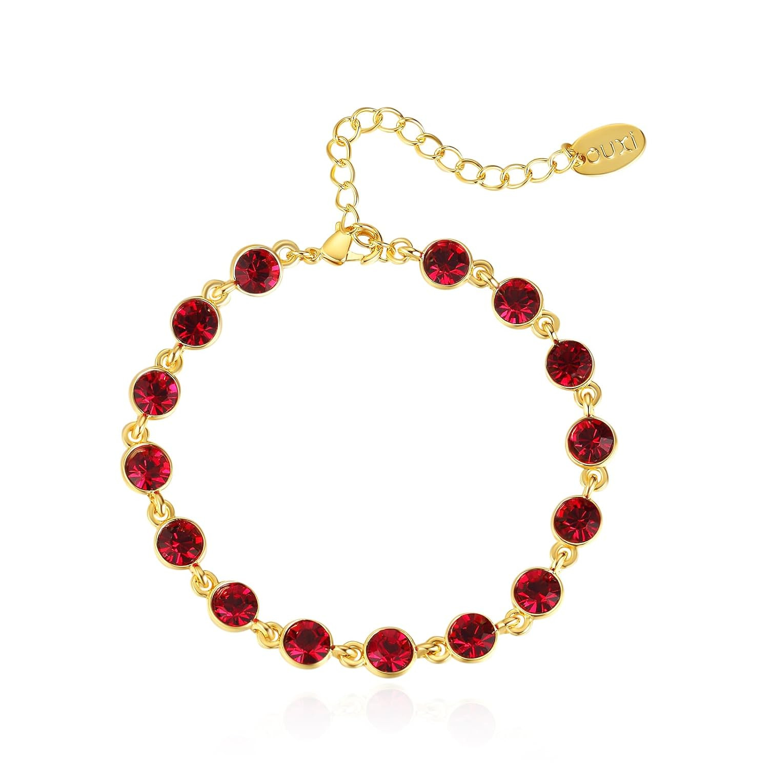 Ruby Bracelets for Women Girls, OUXi 18K Gold Plated Red Cubic Zirconia Jewelry Link Bracelet Gif... | Amazon (US)