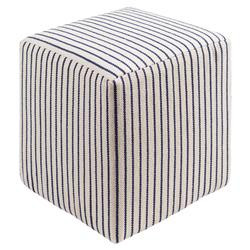 Jesse Coastal Beach Blue Stripe Beige Cotton Square Pouf | Kathy Kuo Home