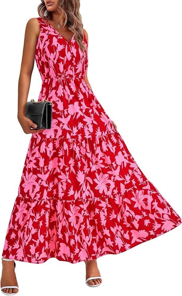 BTFBM Women Summer Dresses Casual Sleeveless Maxi Dresses Cute Floral Long Dress Wedding Guest Dr... | Amazon (US)