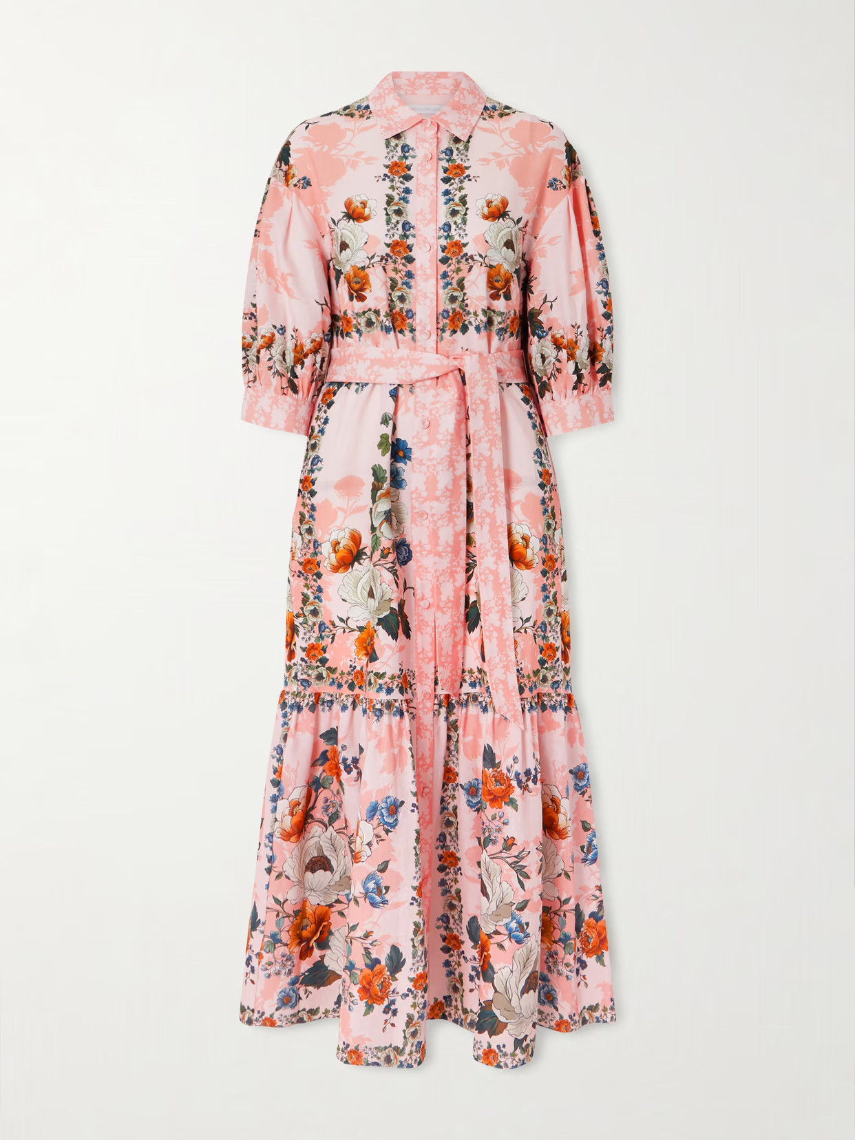 Borgo de Nor - Bianca Belted Printed Linen And Cotton-blend Midi Dress - Pink | NET-A-PORTER (US)