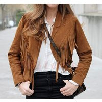 Suede Fringe Jacket For Women's Brown Fringed | Genuine Western Vintage Motorcycle Cropped | Etsy (US)