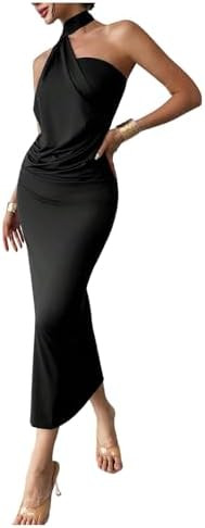 SOLY HUX Women's Sleeveless Bodycon Dress One Shoulder Backless Ruched Cocktail Party Evening Lon... | Amazon (US)