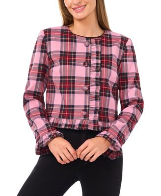 CeCe Women's Collarless Crew Neck Ruffle Detail Jacket - Macy's | Macy's