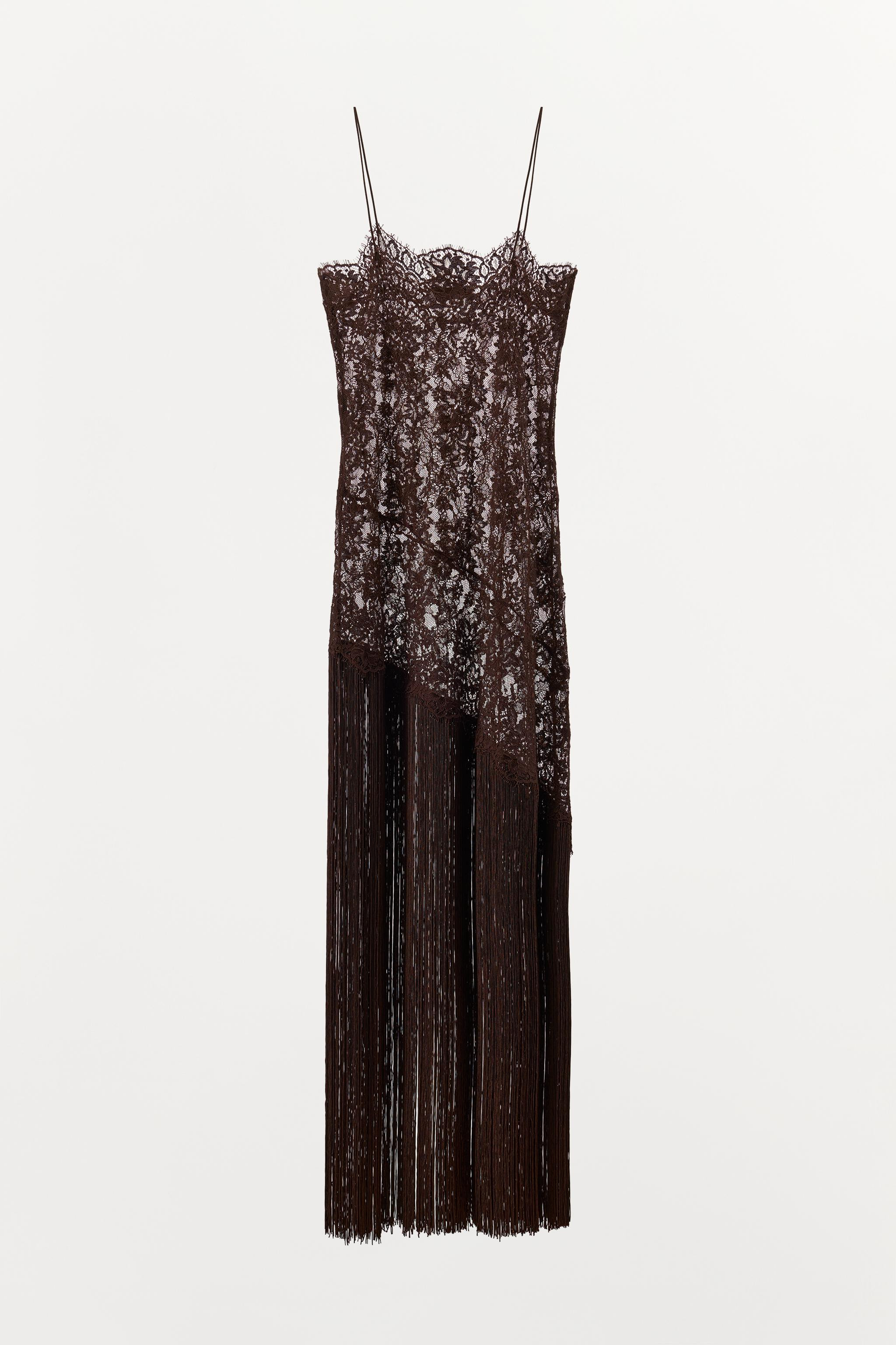 LACE AND FRINGED STRAPPY DRESS | Zara UK