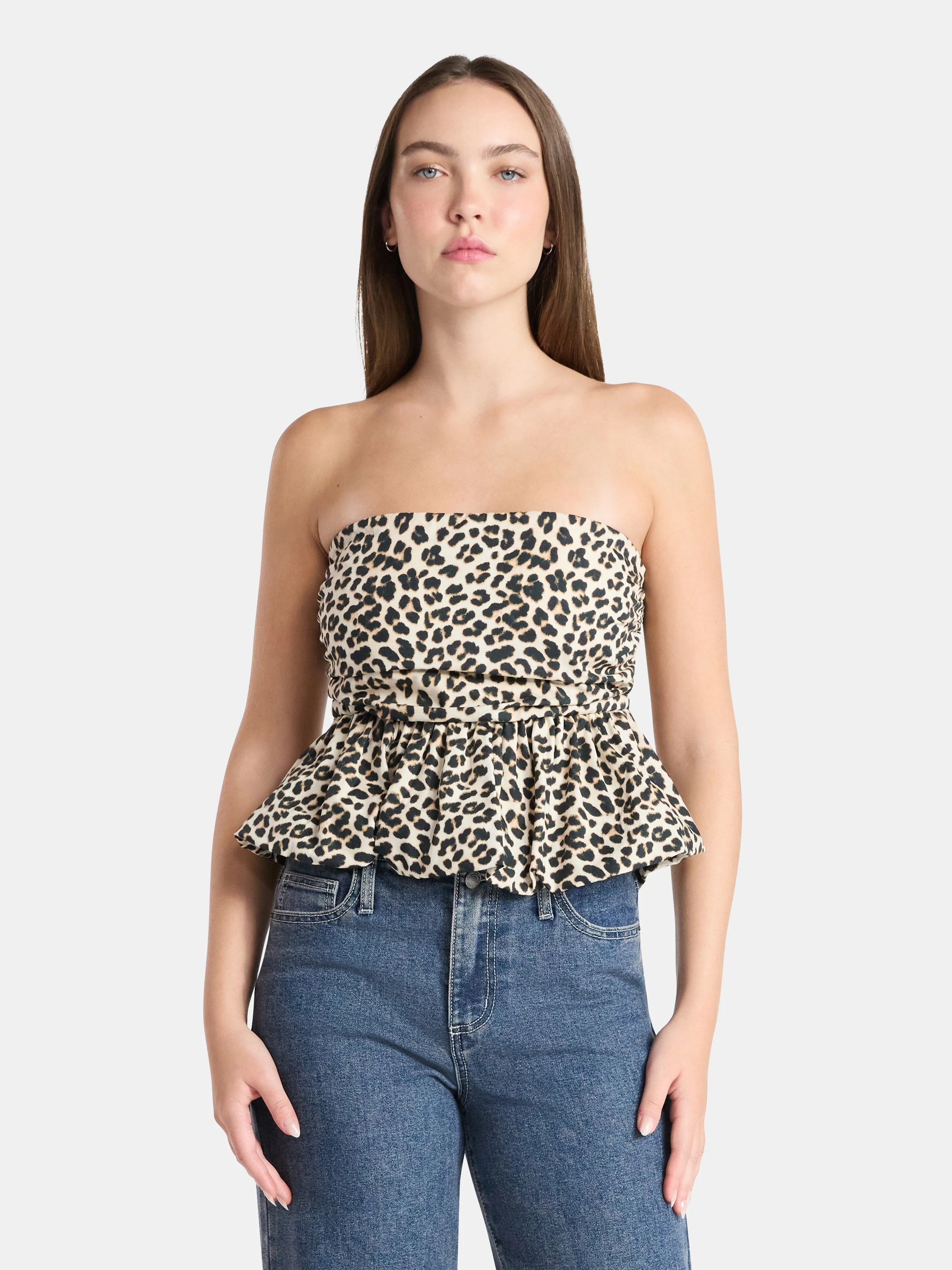 No Boundaries Cotton Strapless Bubble Top, Women's | Walmart (US)
