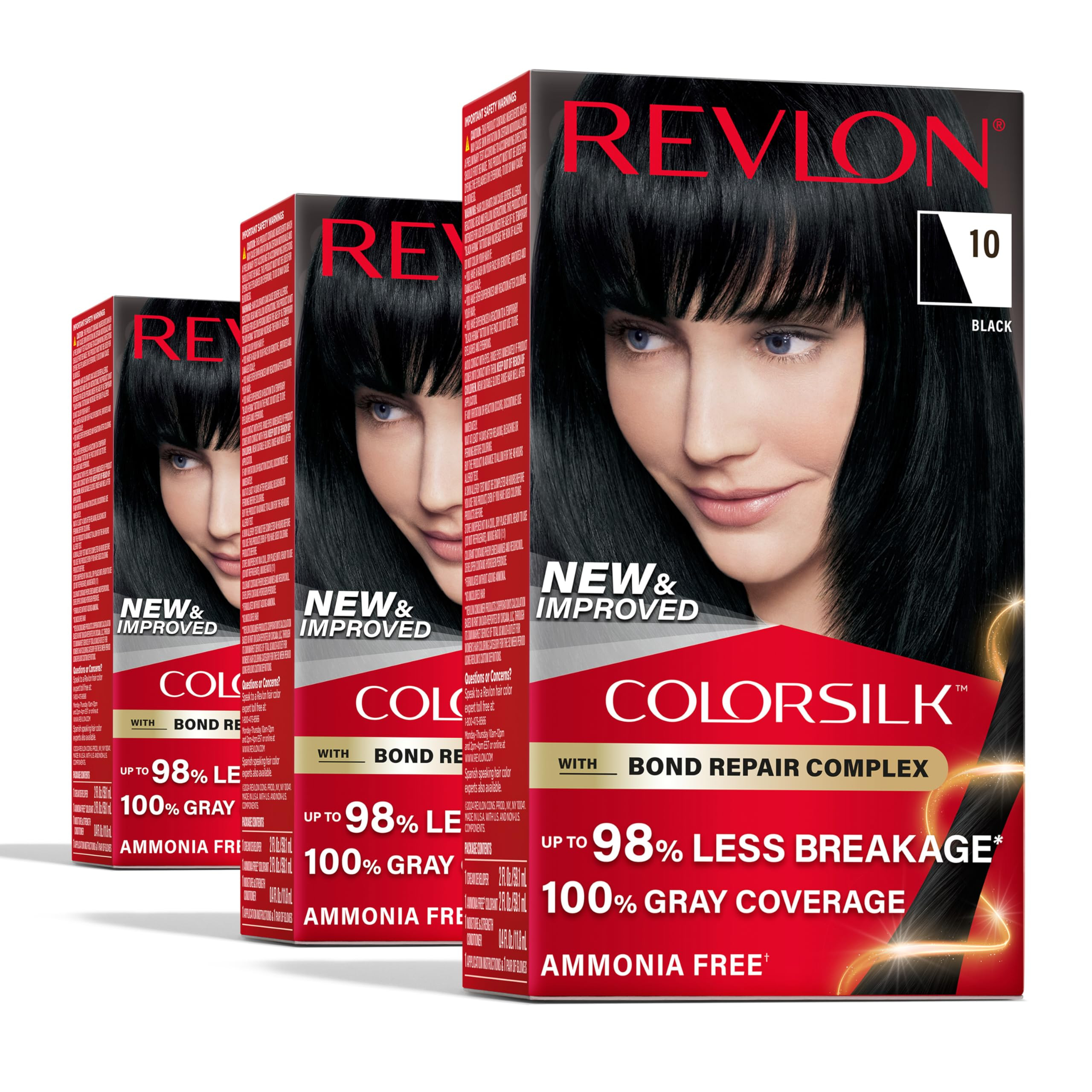 Revlon ColorSilk with Bond Repair Complex, Black Permanent Hair Color, 100% Gray Coverage, Ammoni... | Amazon (US)