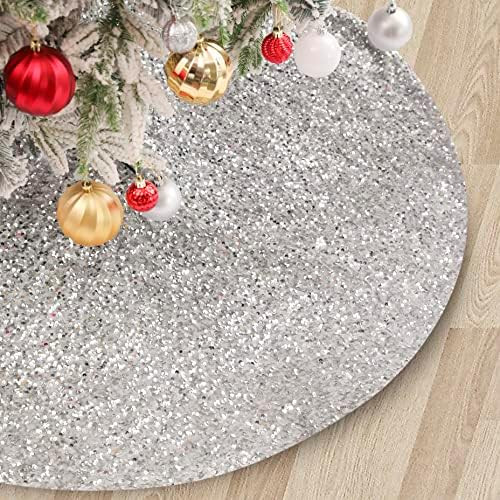 Silver Christmas Tree Skirt-48 Inch Large Sequins Tree Skirts Mat for Xmas Tree Decorations and O... | Amazon (US)