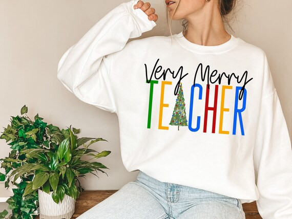 Teacher Christmas Sweatshirt Trendy Teacher Shirt Winter Holiday Long Sleeve Pullover Cute Teach ... | Etsy (US)
