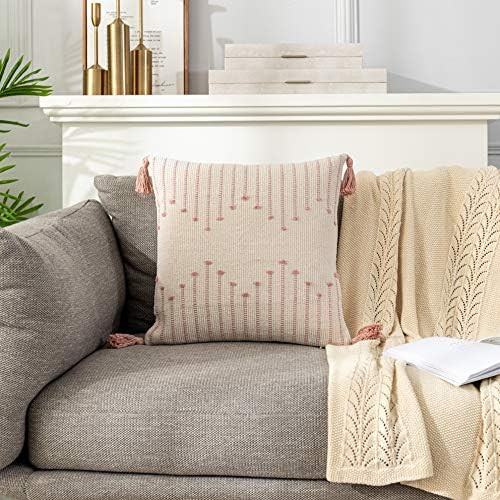 Sungea Farmhouse Pink Throw Pillow Cover, 18 x 18 Square Decorative Pillow Case, Tribal Geometric... | Amazon (US)