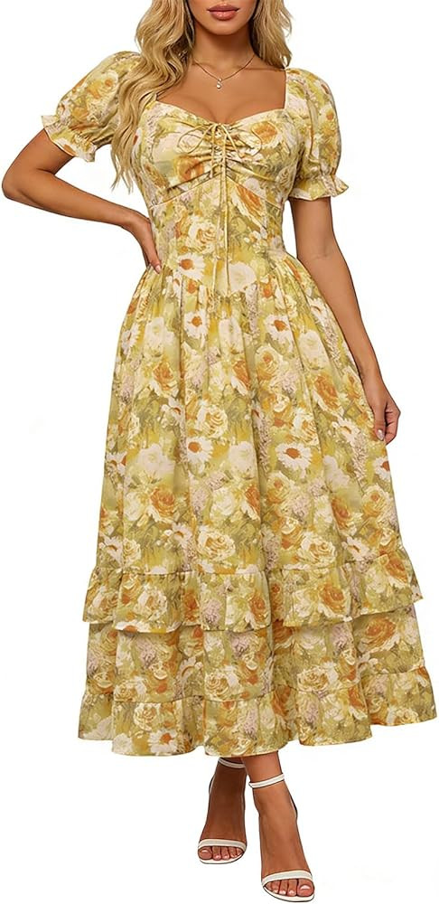 Scarlet Darkness Women Floral Cottagecore Dress Puff Sleeve Maxi Ruffled Corset Dress | Amazon (US)