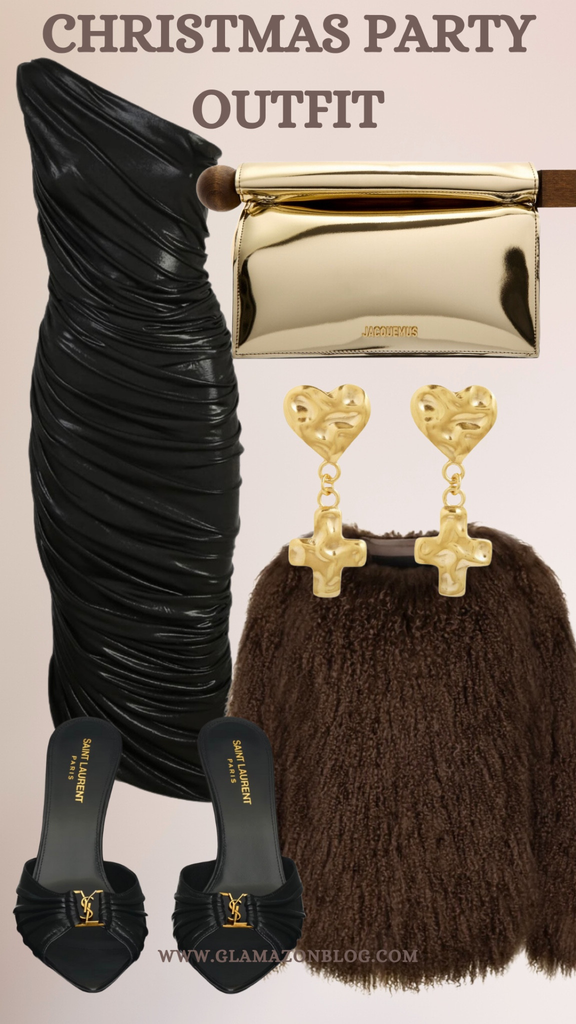 Christmas party outfit, holiday outfit, black dress, Mongolian fur coat, gold clutch, evening bag, ysl heels, cross earrings

#LTKuk #LTKstyletip #LTKCyberWeek