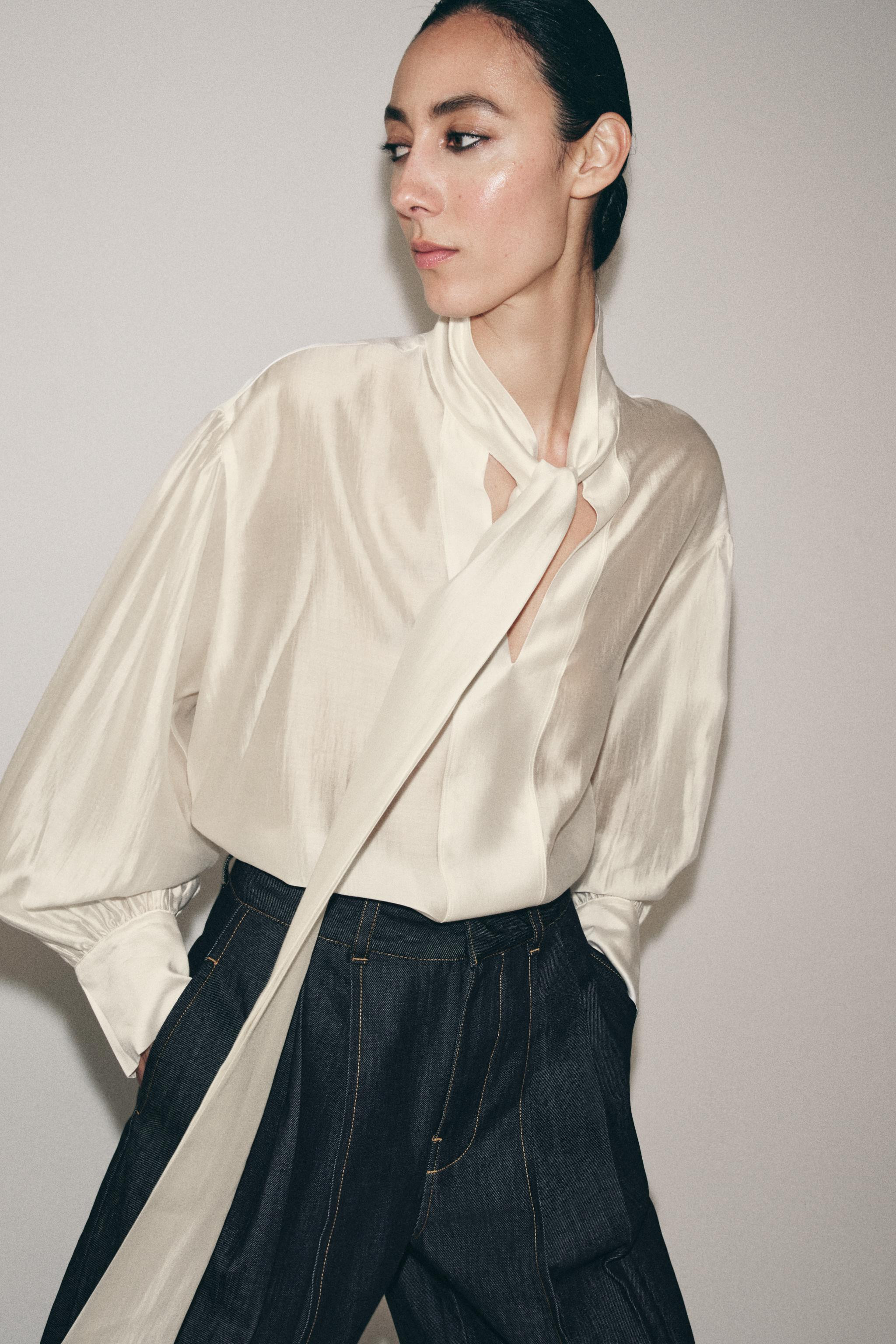 ZW COLLECTION SATIN EFFECT TIE SHIRT | Zara US
