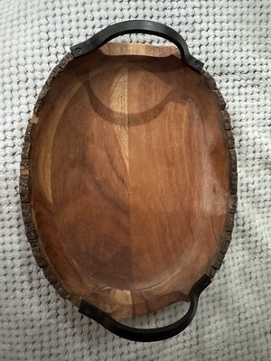 Wood Bowl/Tray With black metal handles and  Raw Edge | eBay US