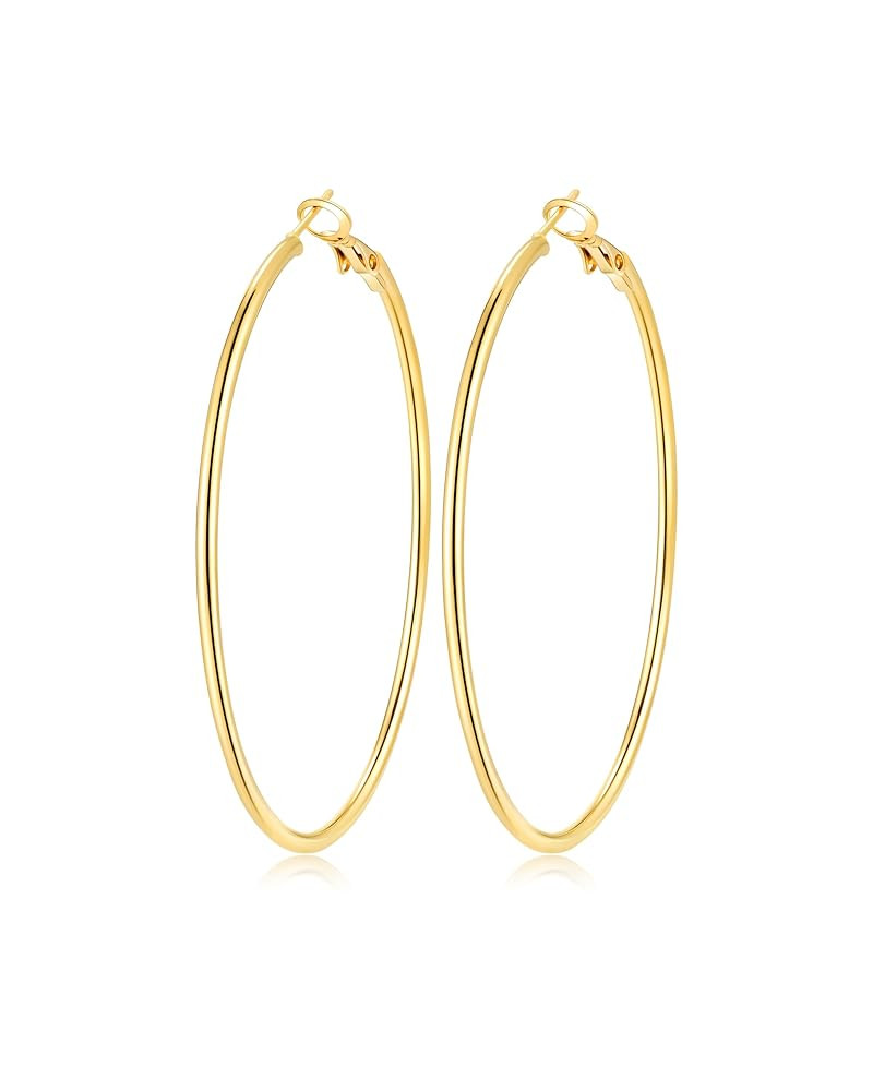 Gold Hoop Earrings for Women Hypoallergenic Stainless Steel Large Thin Gold Hoop Earrings Lightwe... | Amazon (US)
