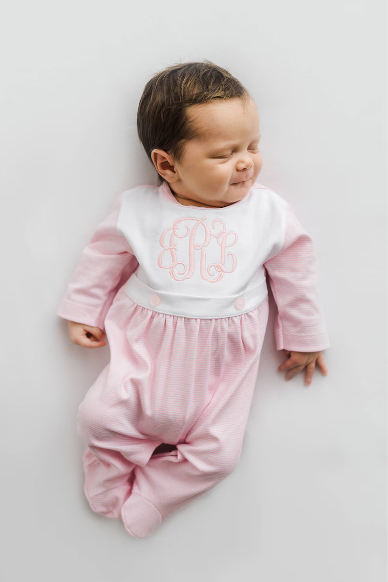 Baby Girl Coming Home Outfit, Monogrammed Footie Romper, Personalized Baby Gift, Sleeper, Newborn... | Etsy (US)