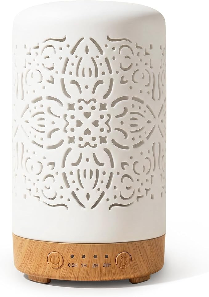 Earnest Living Essential Oil Diffuser White Ceramic Diffuser 100 ml Timers Night Lights and Auto ... | Amazon (US)