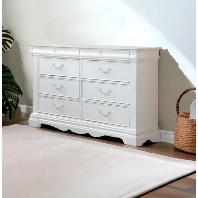 Javale 56" White Solid Wood Eight Drawer Double Dresser | Wayfair North America