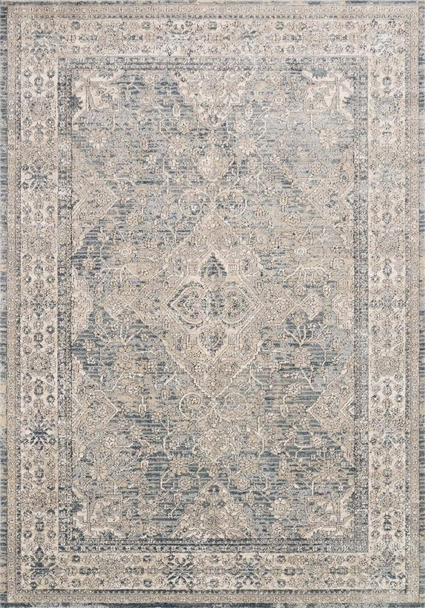Loloi Teagan Collection 6'-7" x 9'-2" Area Rug in Sky/Natural - Large, Soft Neutral Rug, High-Tra... | Amazon (US)