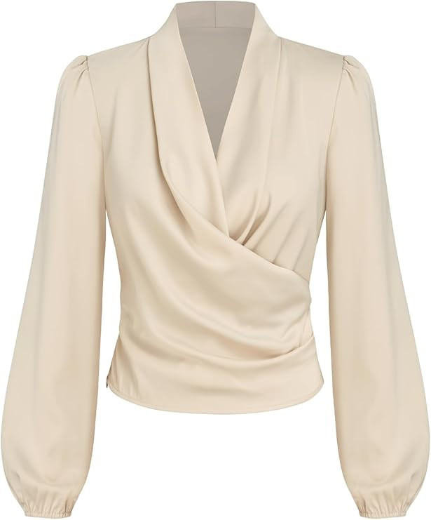 CIDER Satin V-Neck Wrap Zip Long Sleeve Blouse | Amazon (US)