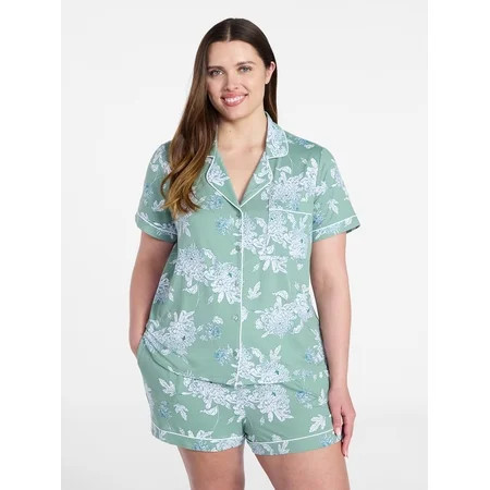 Joyspun Women s Dreamy Soft Collection Notch Collar Top and Shorts Pajama Set 2-Piece Sizes XS-3X | Walmart (US)
