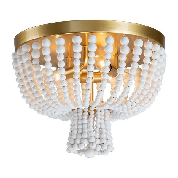 3-Light Gold Finish Wood Bead Flush Mount | Bed Bath & Beyond
