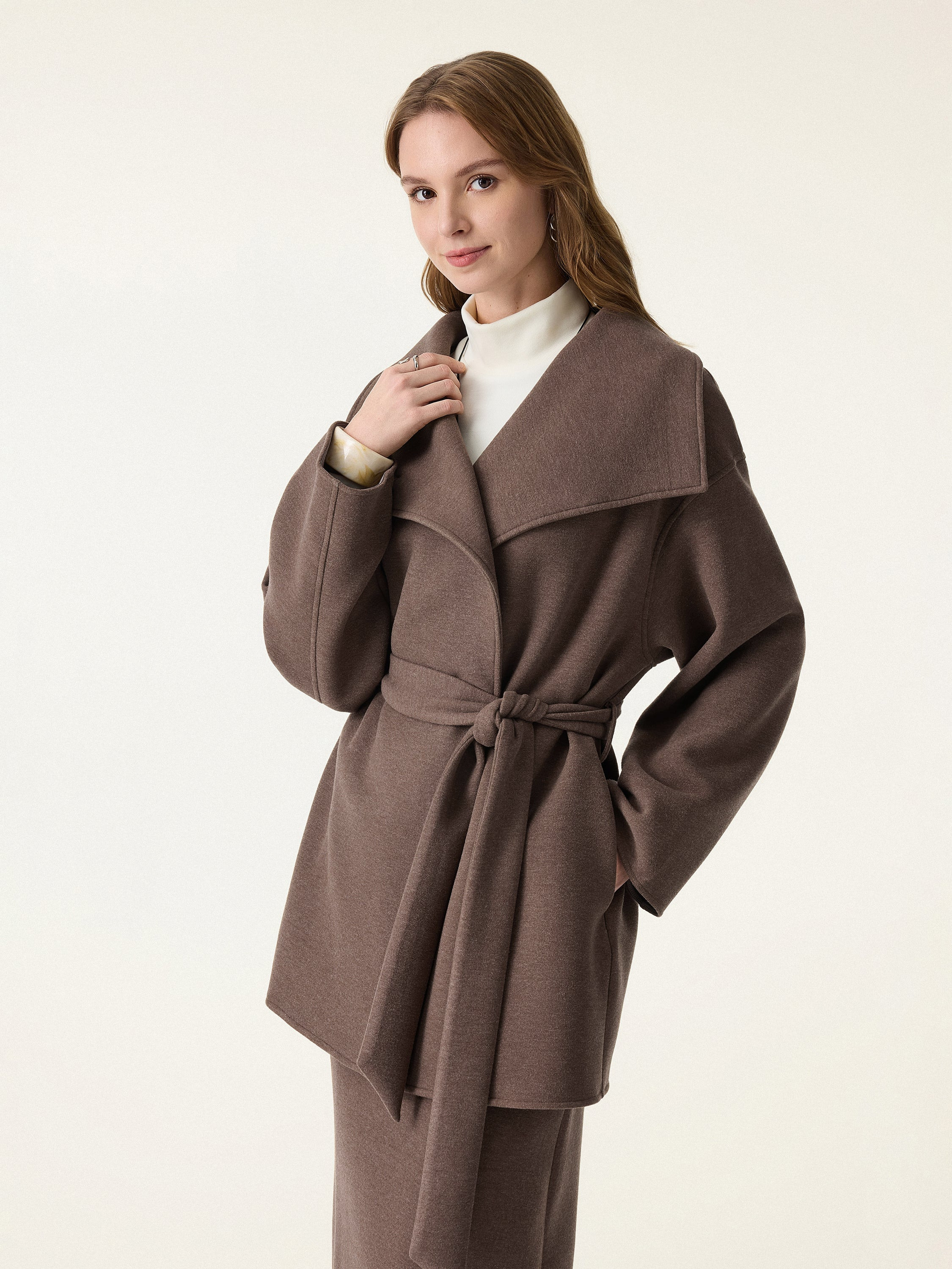 Belted Wrap Coat with Convertible Collar | OGLmove